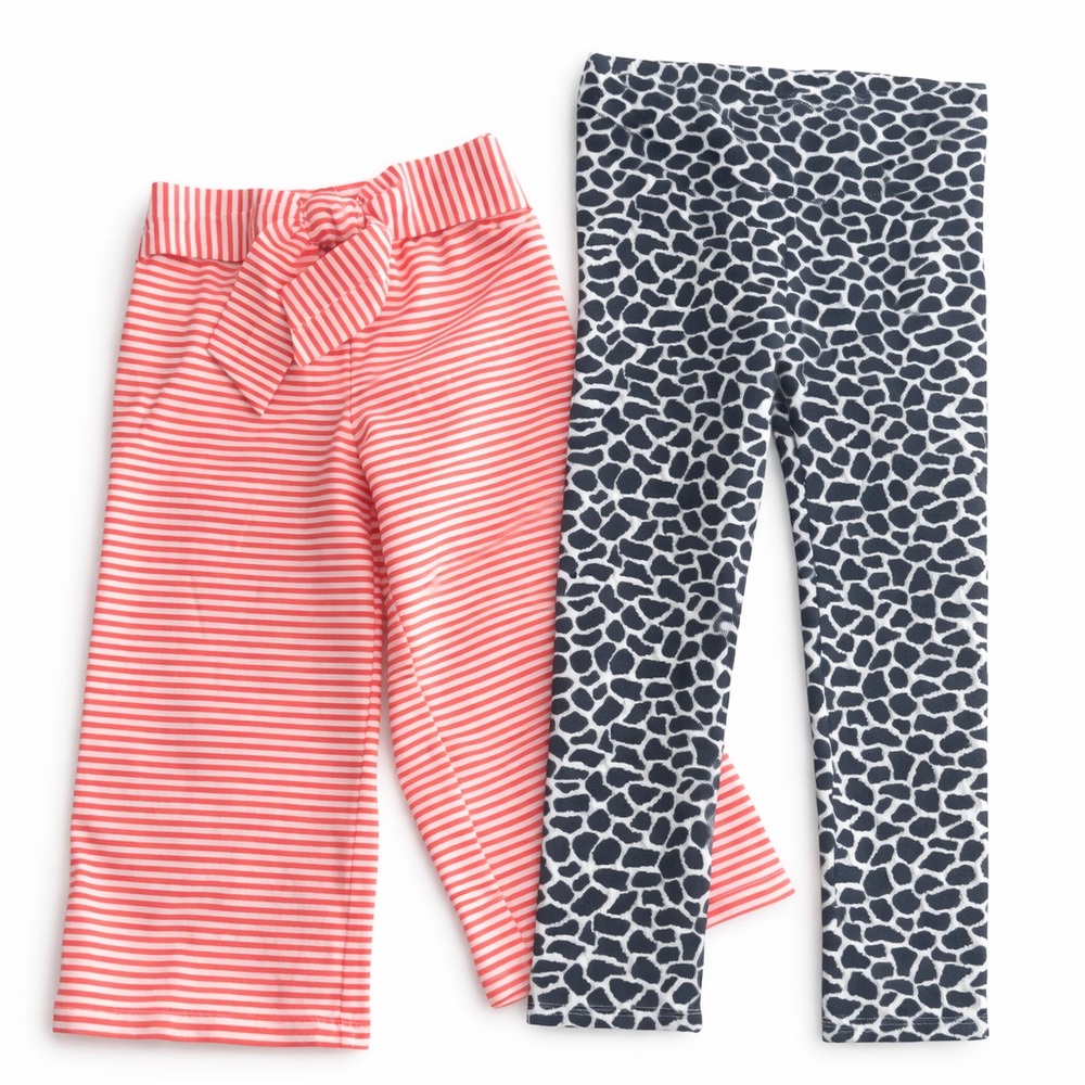 Janie and Jack Girls size 3 Pants Bunde | coral stripe wide leg + Animal print